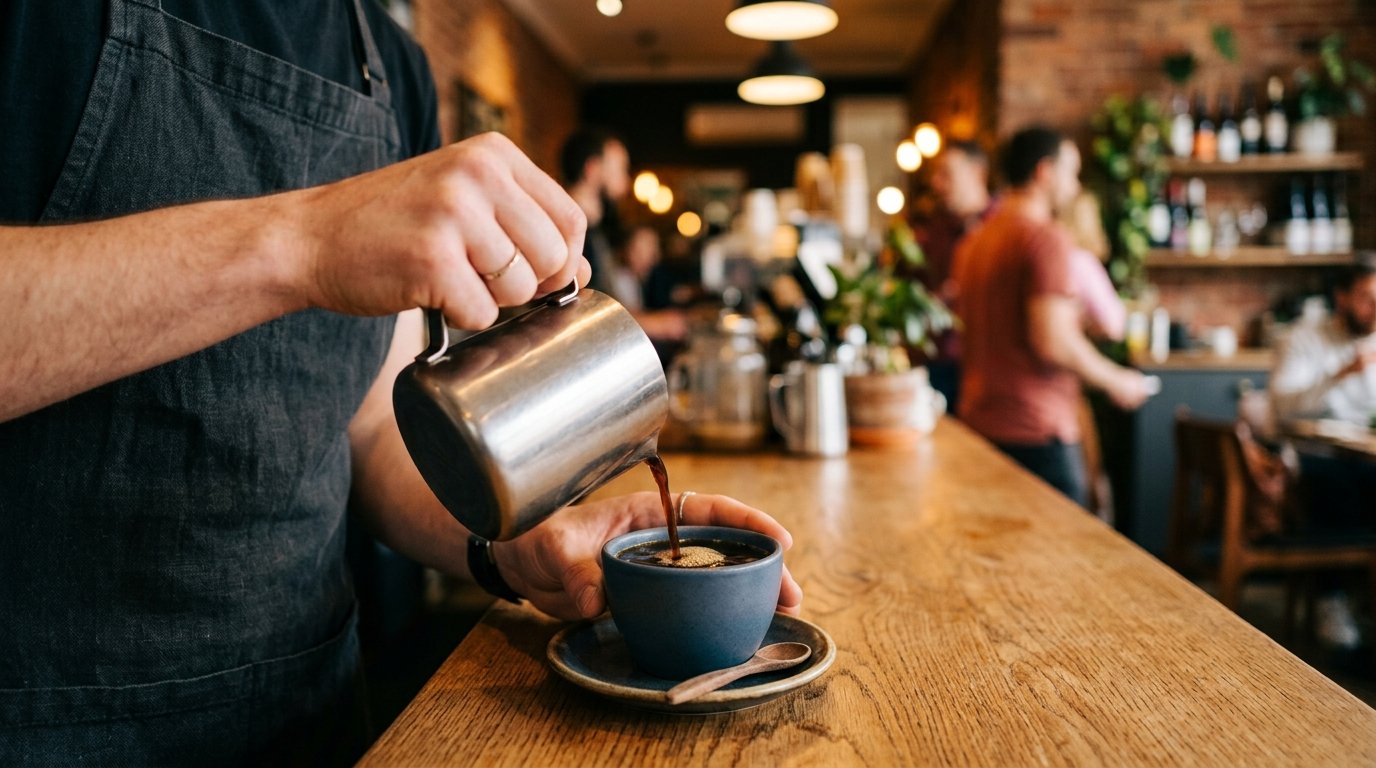 Barista sirviendo un café de especialidad